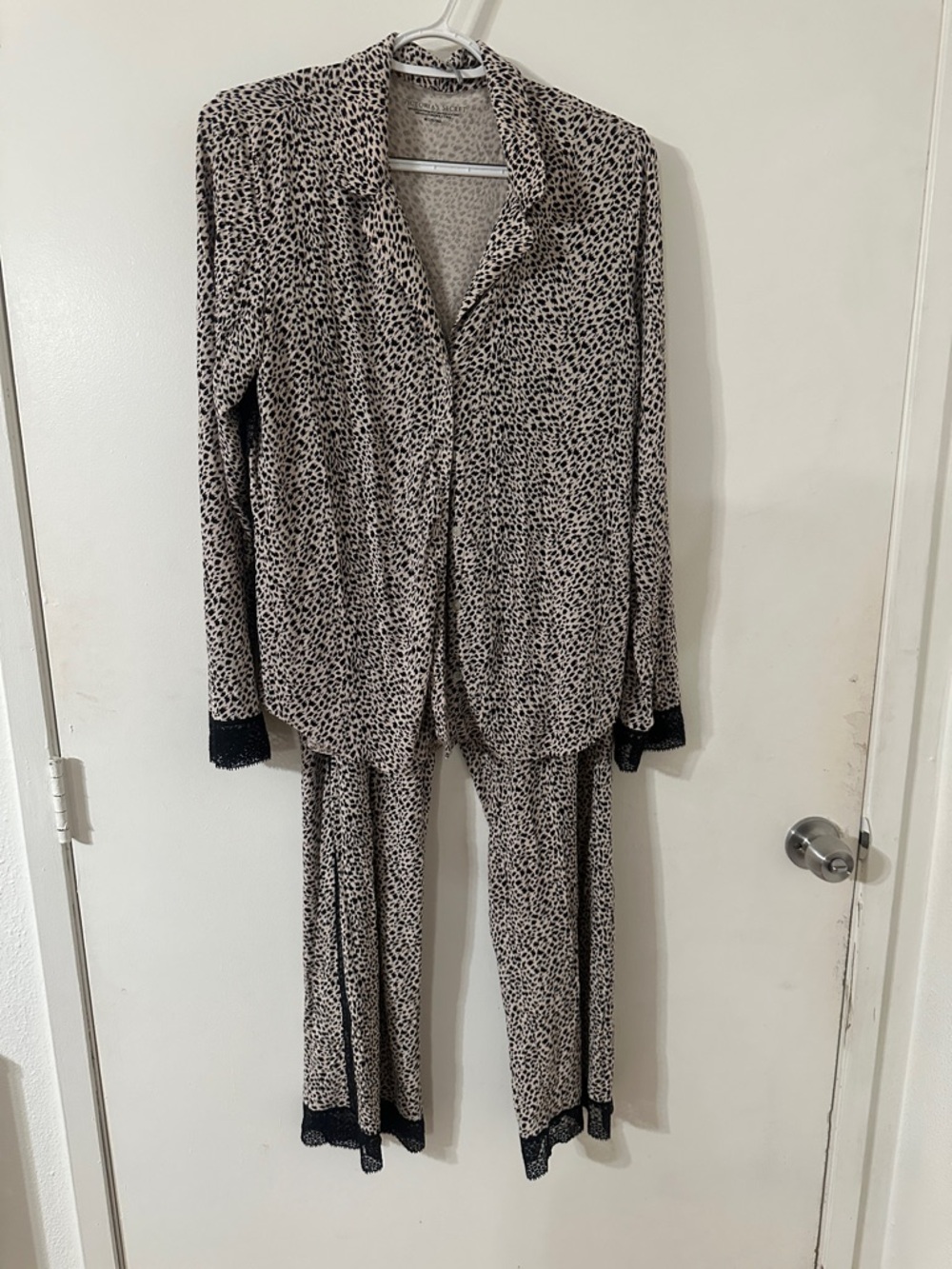 Victoria's Secret Beige and Black Leopard-Print Pajama Top